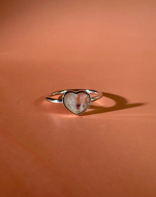 925 Sterling Silver Rainbow Moonstone Heart Ring