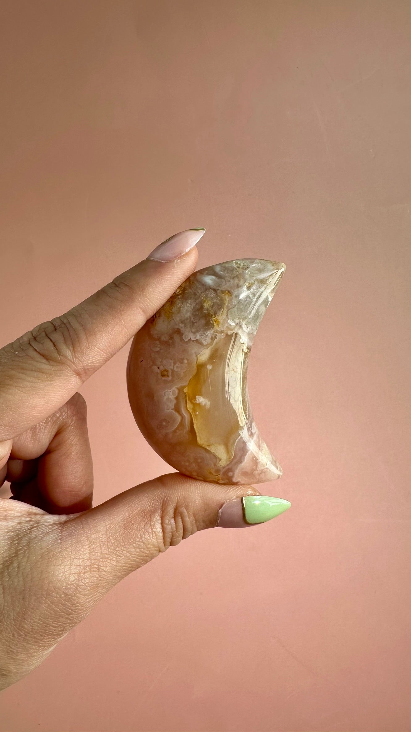 Flower Agate Crescent Moon – Option A