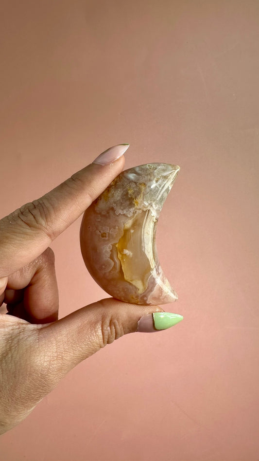 Flower Agate Crescent Moon – Option A