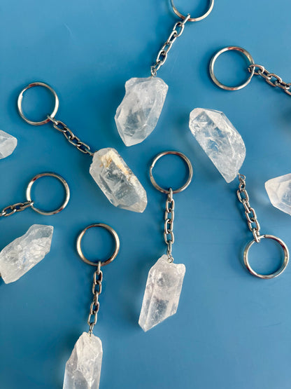 Raw Clear Quartz Point Keychain