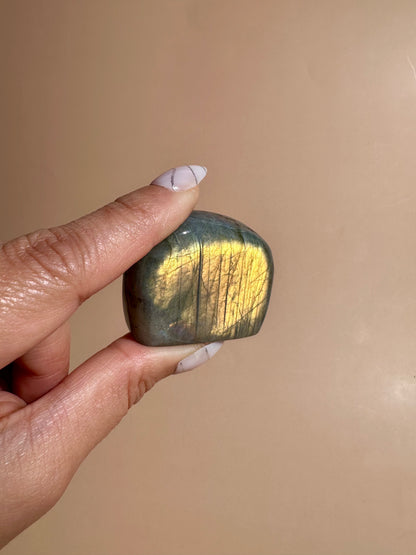 Small Yellow Flash Labradorite Standing  Freeform – Option K