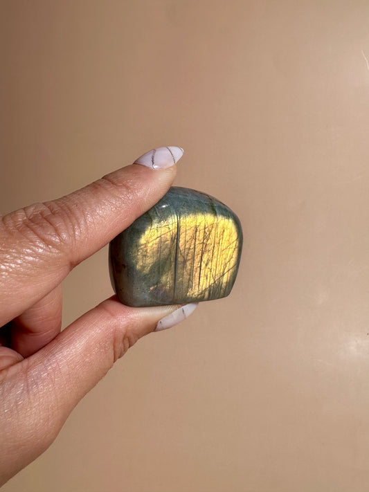 Small Yellow Flash Labradorite Standing  Freeform – Option K