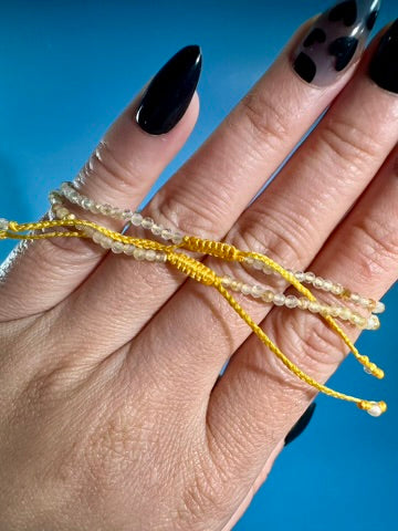 2mm Rutilated Quartz Adjustable Beaded Bracelet