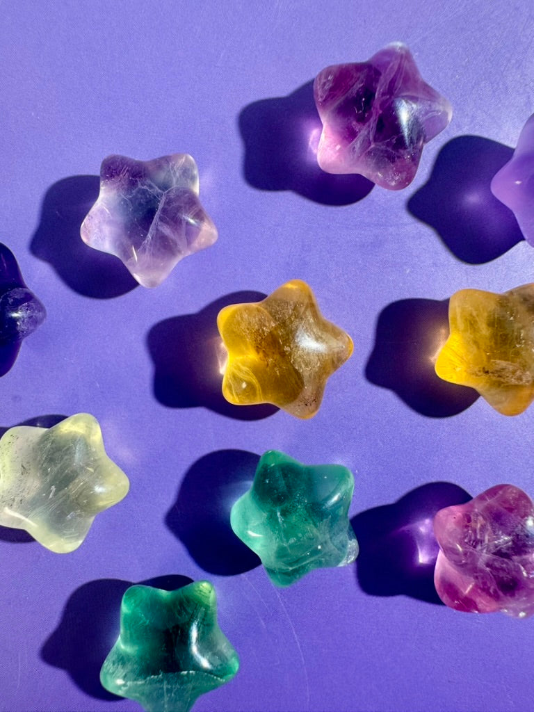 Small Rainbow Fluorite Puffy Star | Crystal Carving