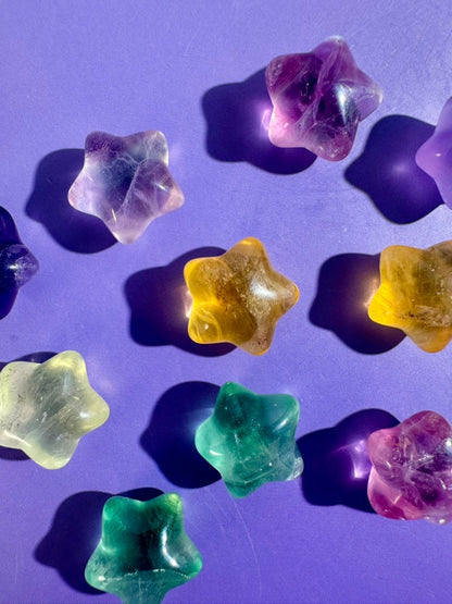 Small Rainbow Fluorite Puffy Star | Crystal Carving