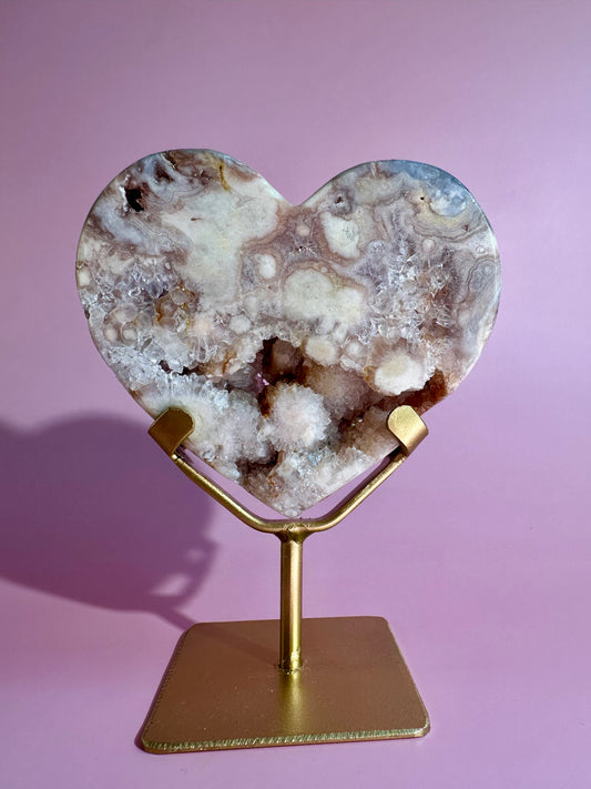 Pink Amethyst Heart on Gold Stand – Option E