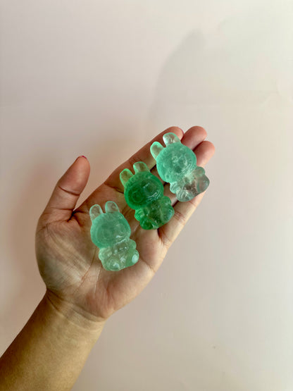 Light Green Fluorite Sitting Lafufu Kawaii Forest Spirit Figurine Carving