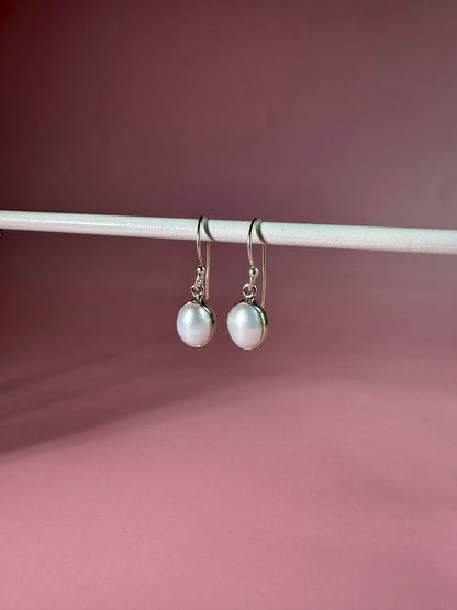 925 Sterling Silver Pearl Dangle Earrings