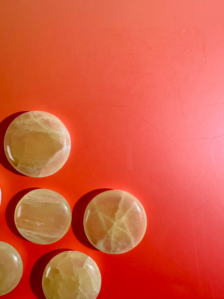 Yellow Calcite Round Flat Palm