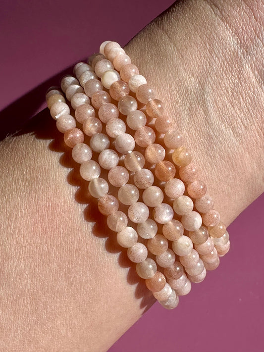 4mm Sunstone + Moonstone Beaded Bracelet