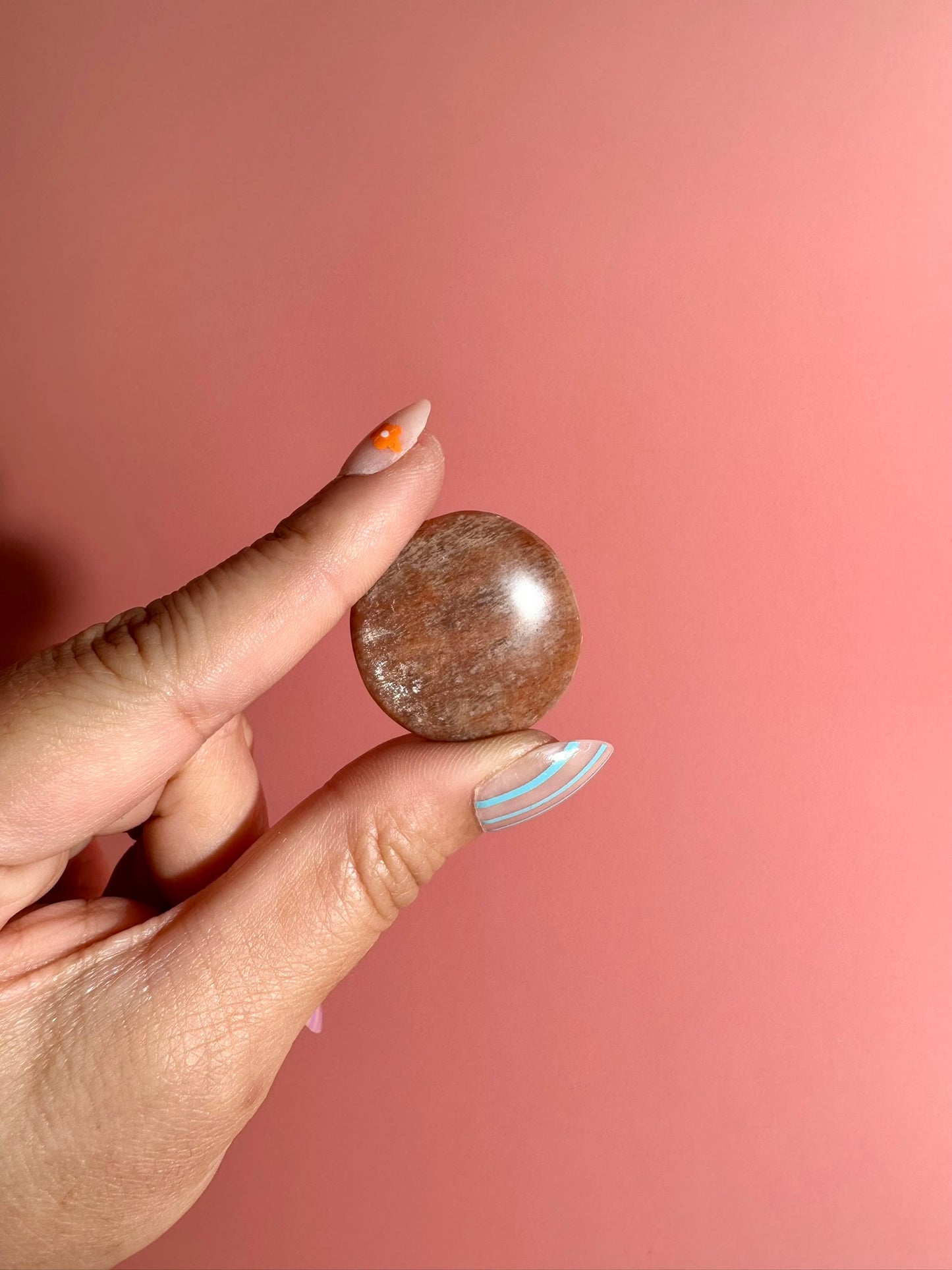 Peach Moonstone Mini Round Flat Palm