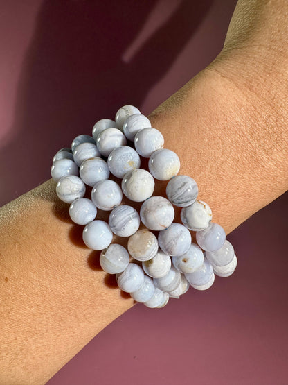 8mm Blue Lace Agate Beaded Bracelet