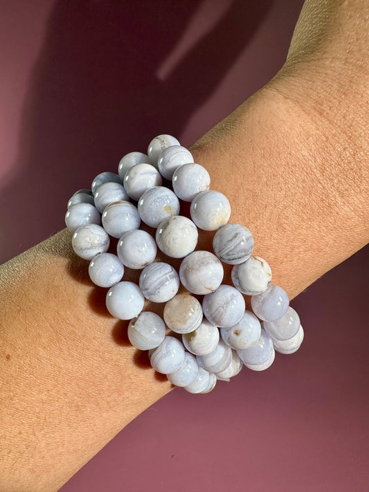 8mm Blue Lace Agate Beaded Bracelet