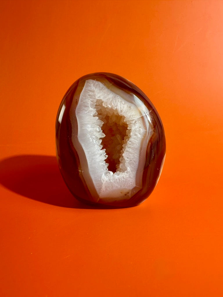Carnelian Orca Agate Standing Freeform – Option C | Druzy Pocket, Abundance & Collector Crystal