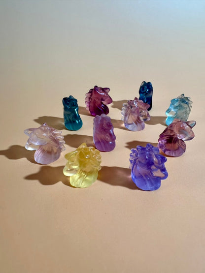 Mini Rainbow Fluorite Unicorn Head | Crystal Carving