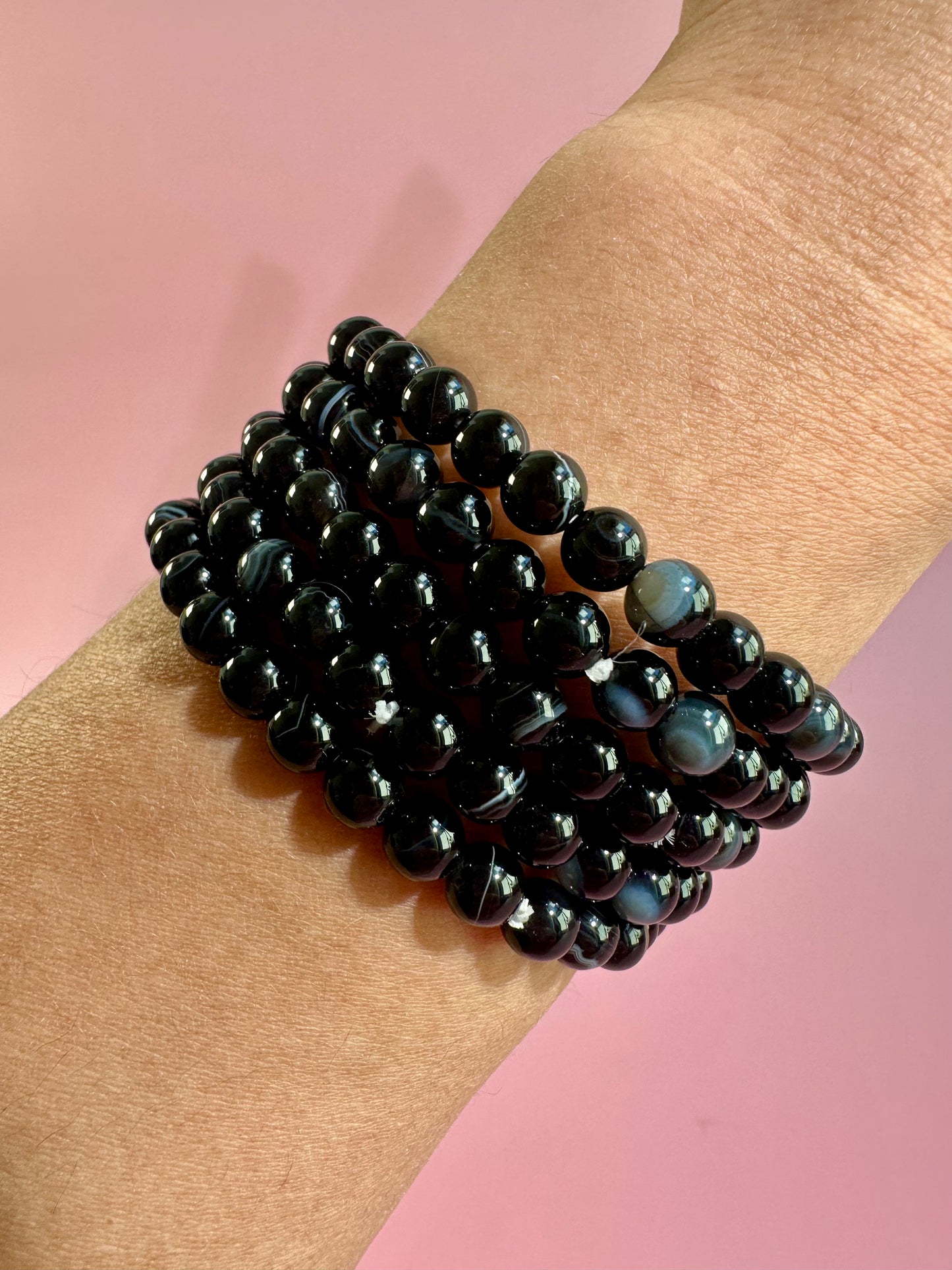 6mm Black Agate Beaded Bracelet