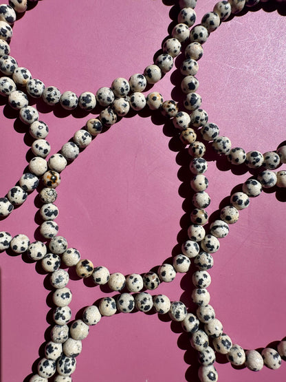 6mm Dalmatian Jasper Beaded Bracelet