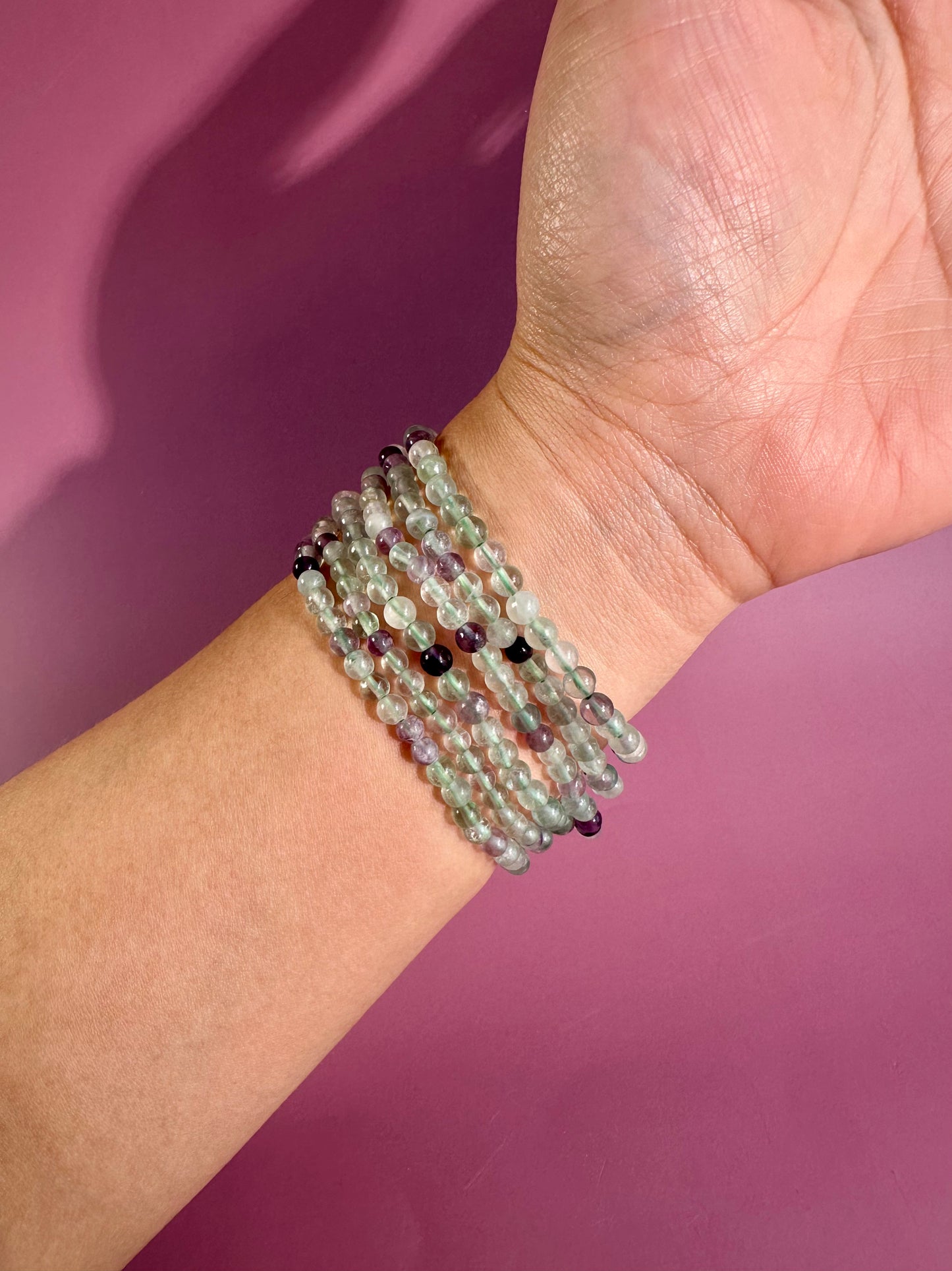 4mm Green & Purple Fluorite Beaded Bracelet