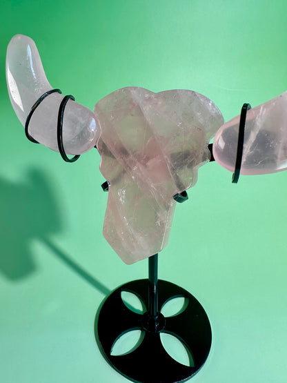 Rose Quartz Bull Head on Stand