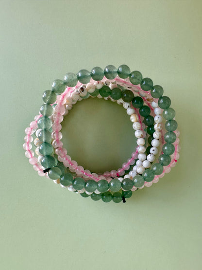Bracelet Bundle Set: “Mother’s Love” - Mother of Pearl, Rose Quartz, Green Jade