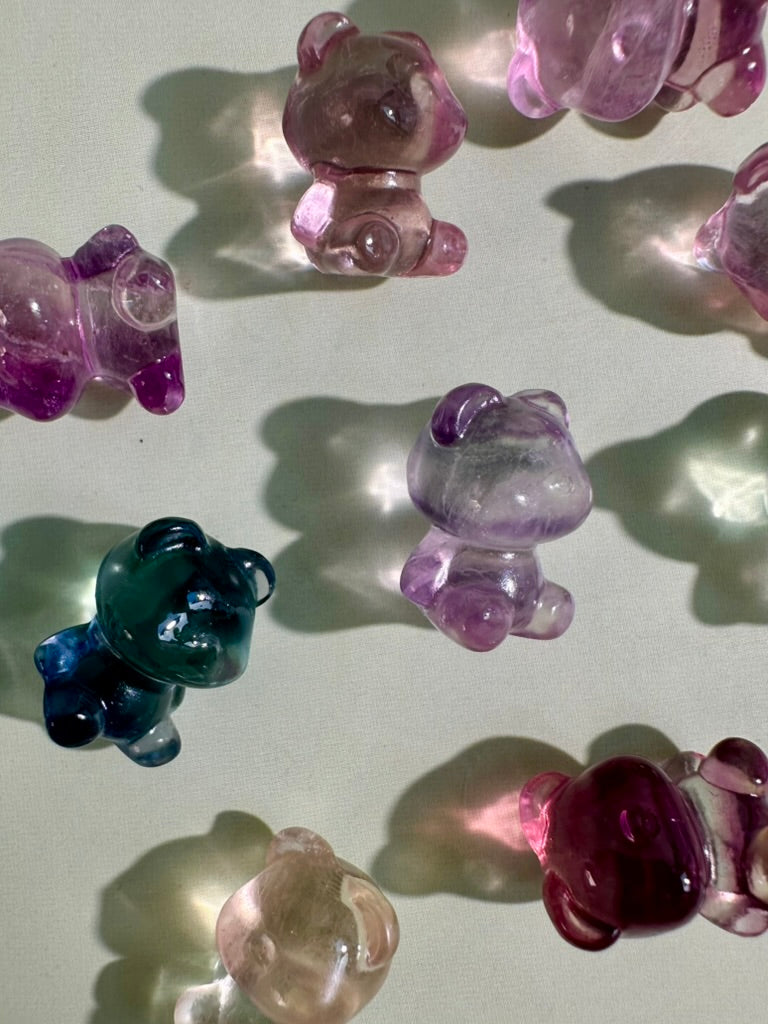 Mini Rainbow Fluorite Teddy Bear | Crystal Carving