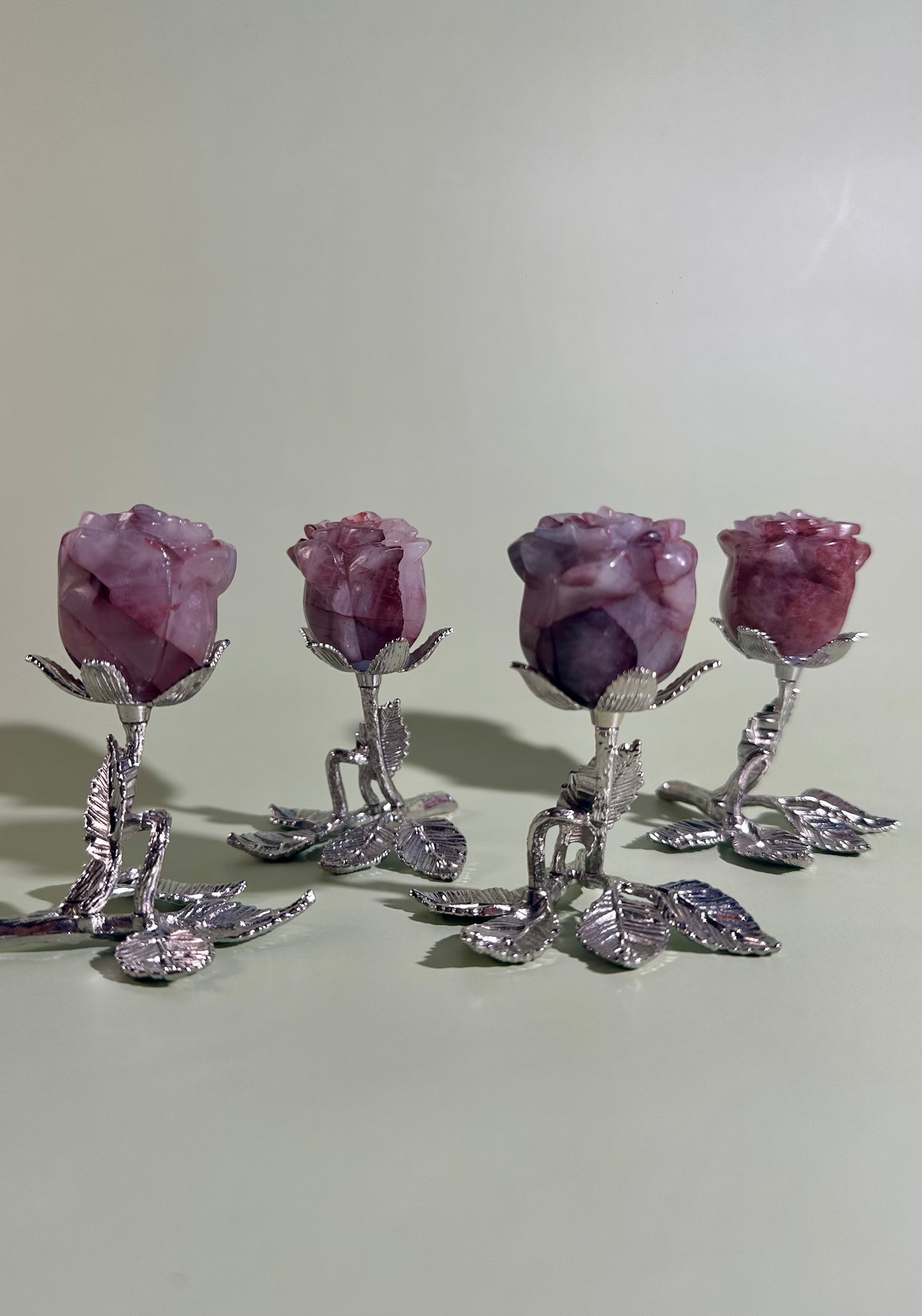 Intuitively Chosen Fire Quartz Rose on Silver Branch Stand | Hematoid Quartz Crystal Décor