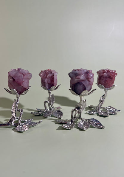 Intuitively Chosen Fire Quartz Rose on Silver Branch Stand | Hematoid Quartz Crystal Décor