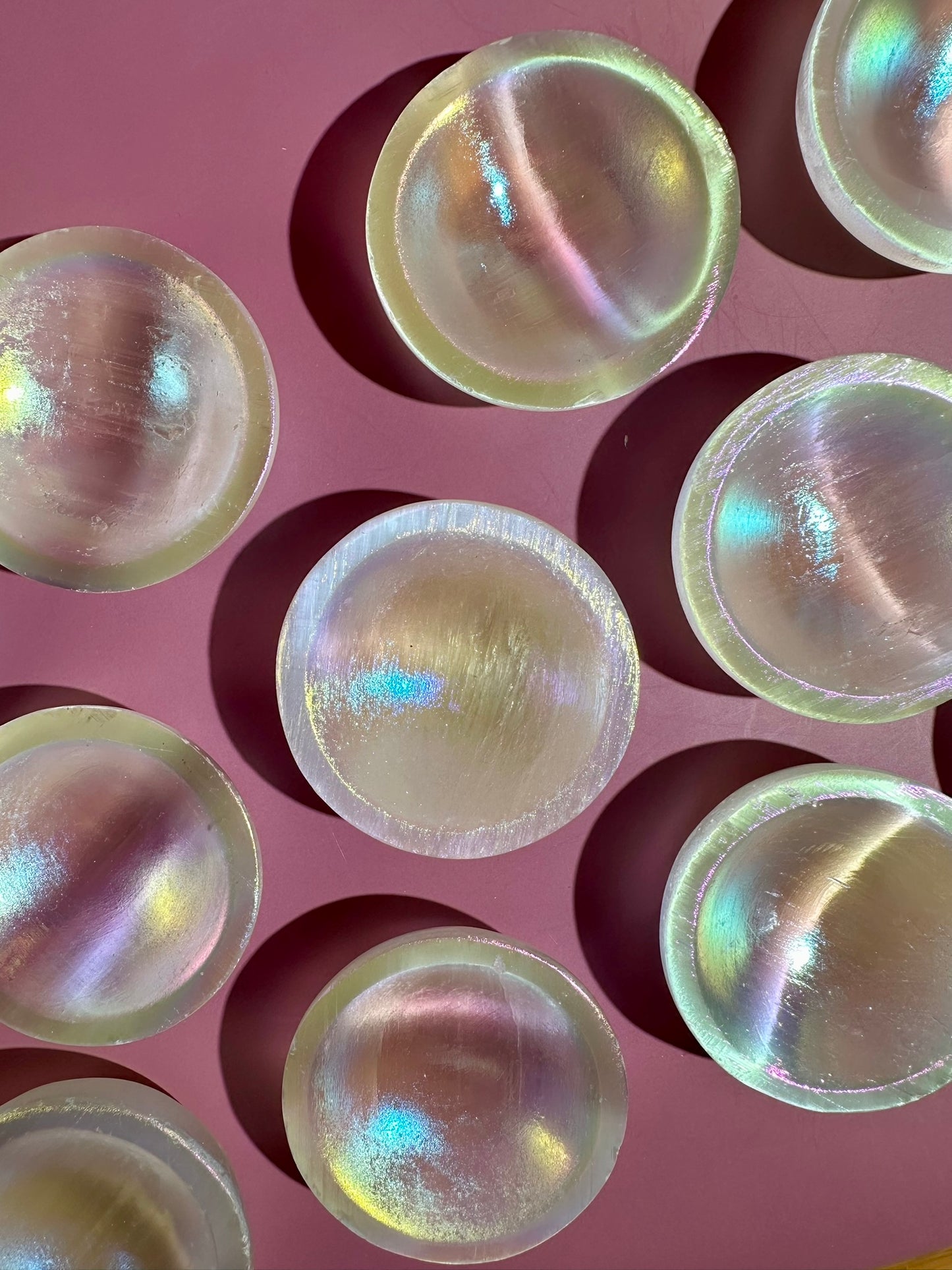 Small Round Aura Satin Spar (Selenite) Bowl | Intuitively Chosen Peace & Cleansing Energy