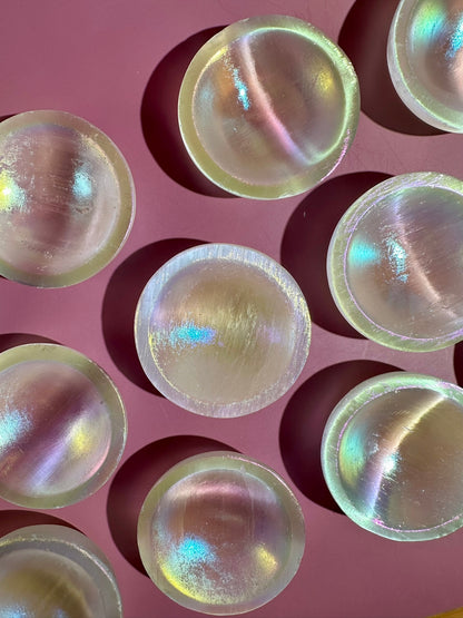 Small Round Aura Satin Spar (Selenite) Bowl | Intuitively Chosen Peace & Cleansing Energy