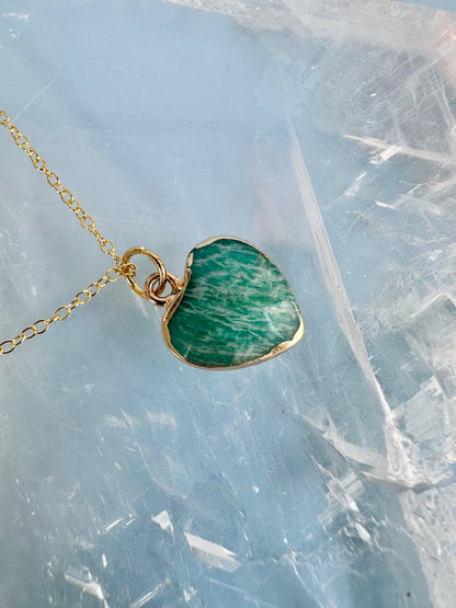 Brass Base with 18K Gold Tone Electroplated Finish Amazonite Heart Necklace