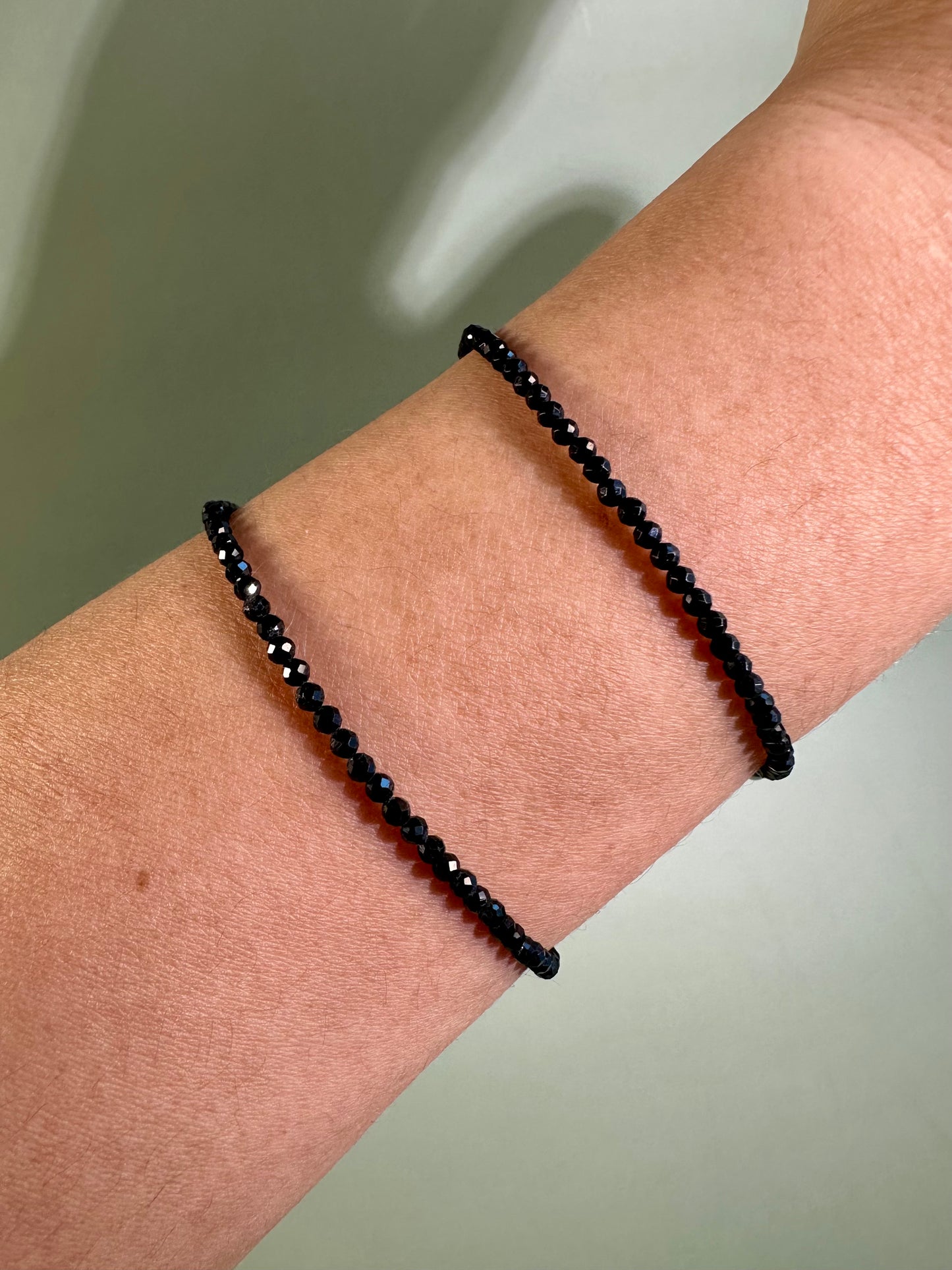 2mm Faceted Black Tourmaline Bracelet with 925 Silver Adjustable Extender