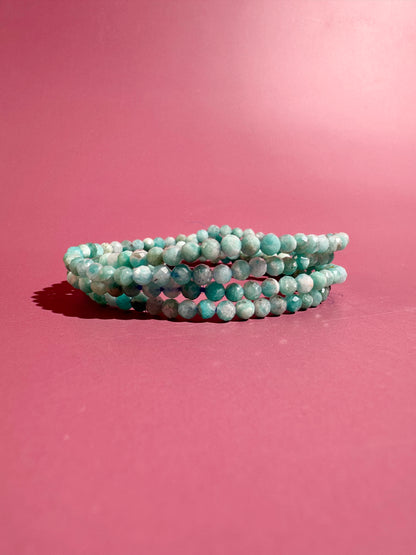 3mm Faceted Amazonite Beaded Bracelet | Harmony, Truth & Calm Energy
