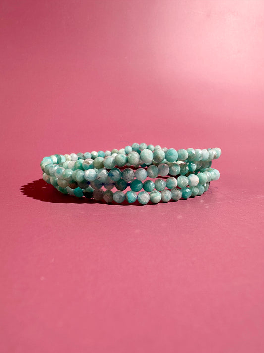 3mm Faceted Amazonite Beaded Bracelet | Harmony, Truth & Calm Energy