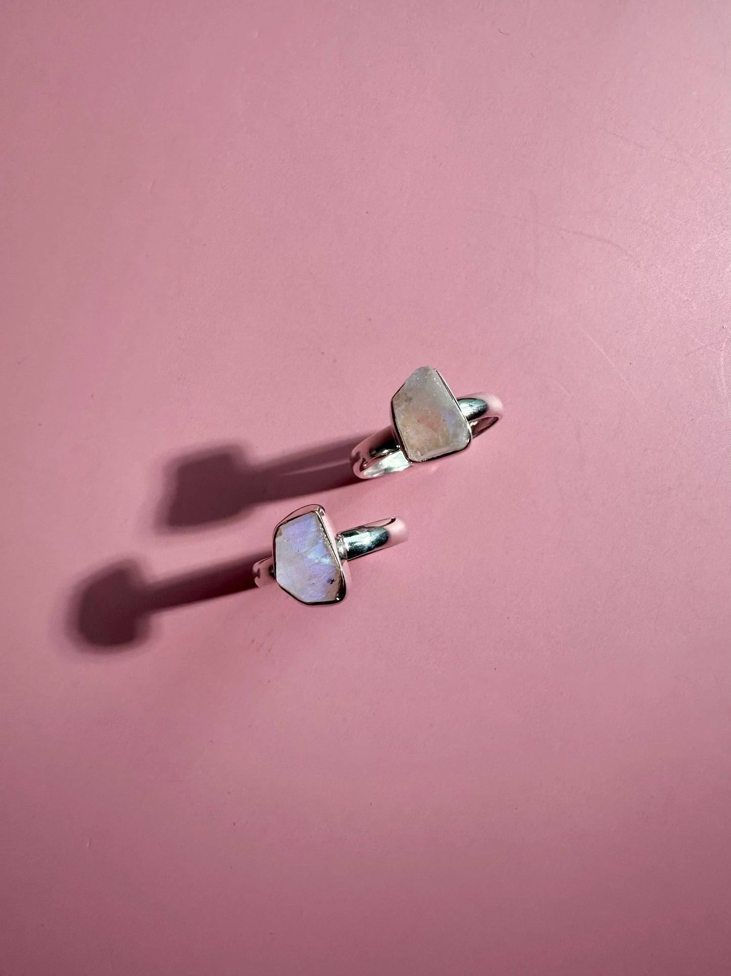 925 Sterling Silver Rough Rainbow Moonstone Bezel Ring