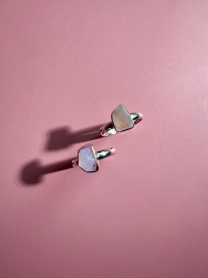 925 Sterling Silver Rough Rainbow Moonstone Bezel Ring