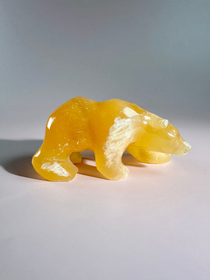 Orange Calcite Bear Carving
