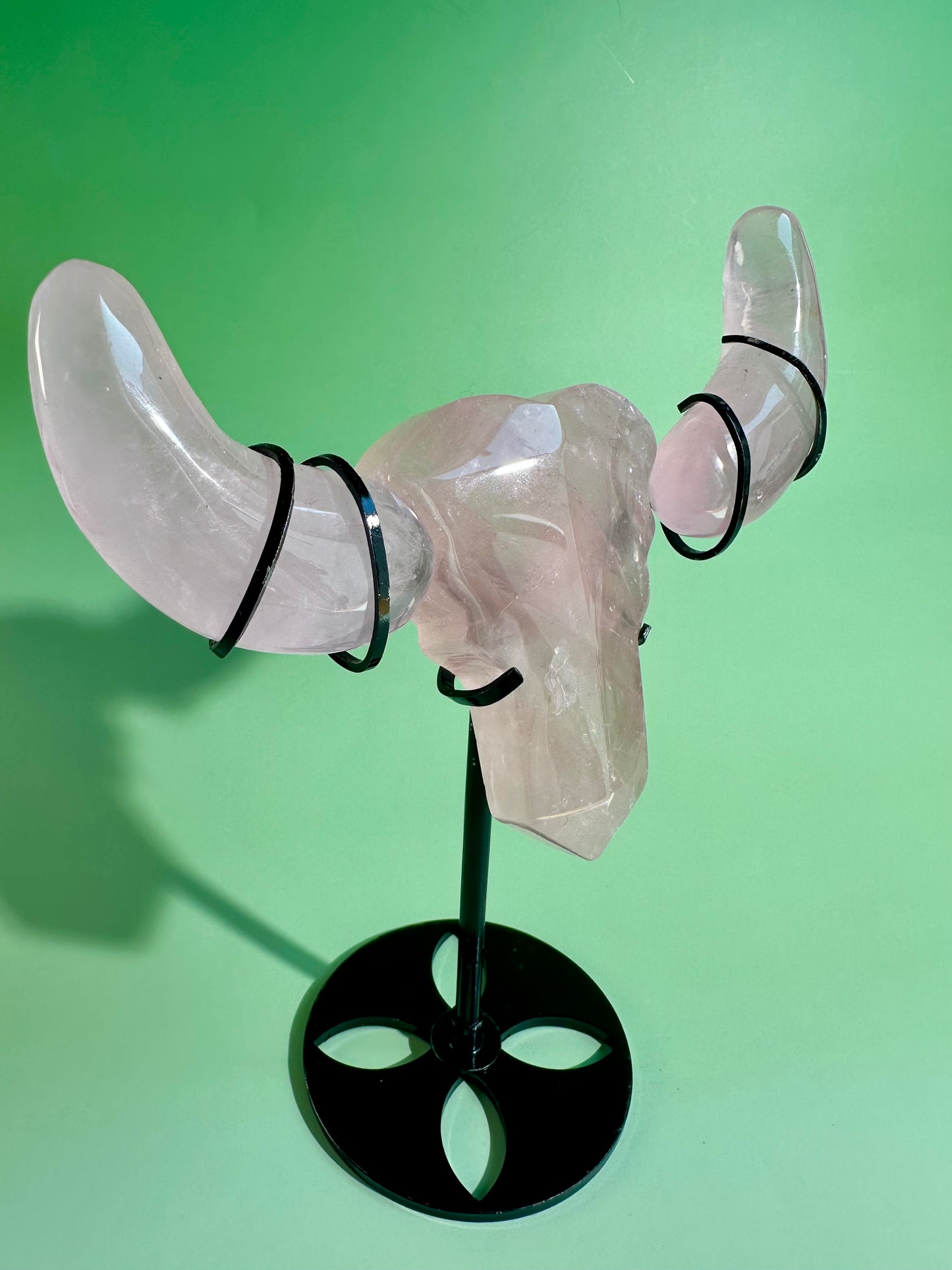 Rose Quartz Bull Head on Stand