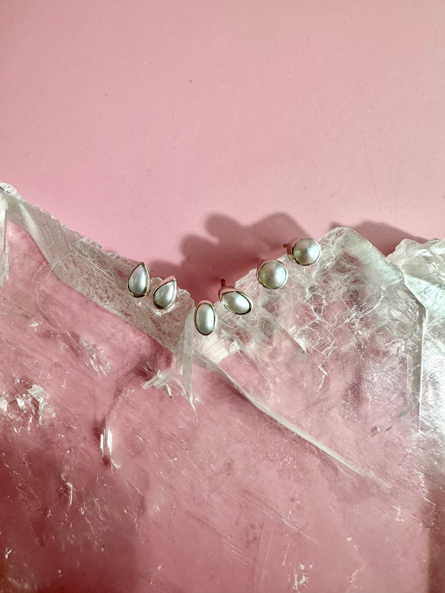 925 Sterling Silver Pearl Bezel Stud Earrings