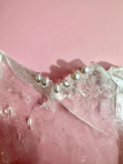 925 Sterling Silver Pearl Bezel Stud Earrings