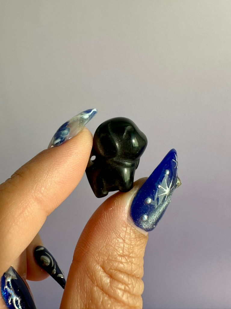 Mini Silver Sheen Obsidian Dog | Crystal Carving