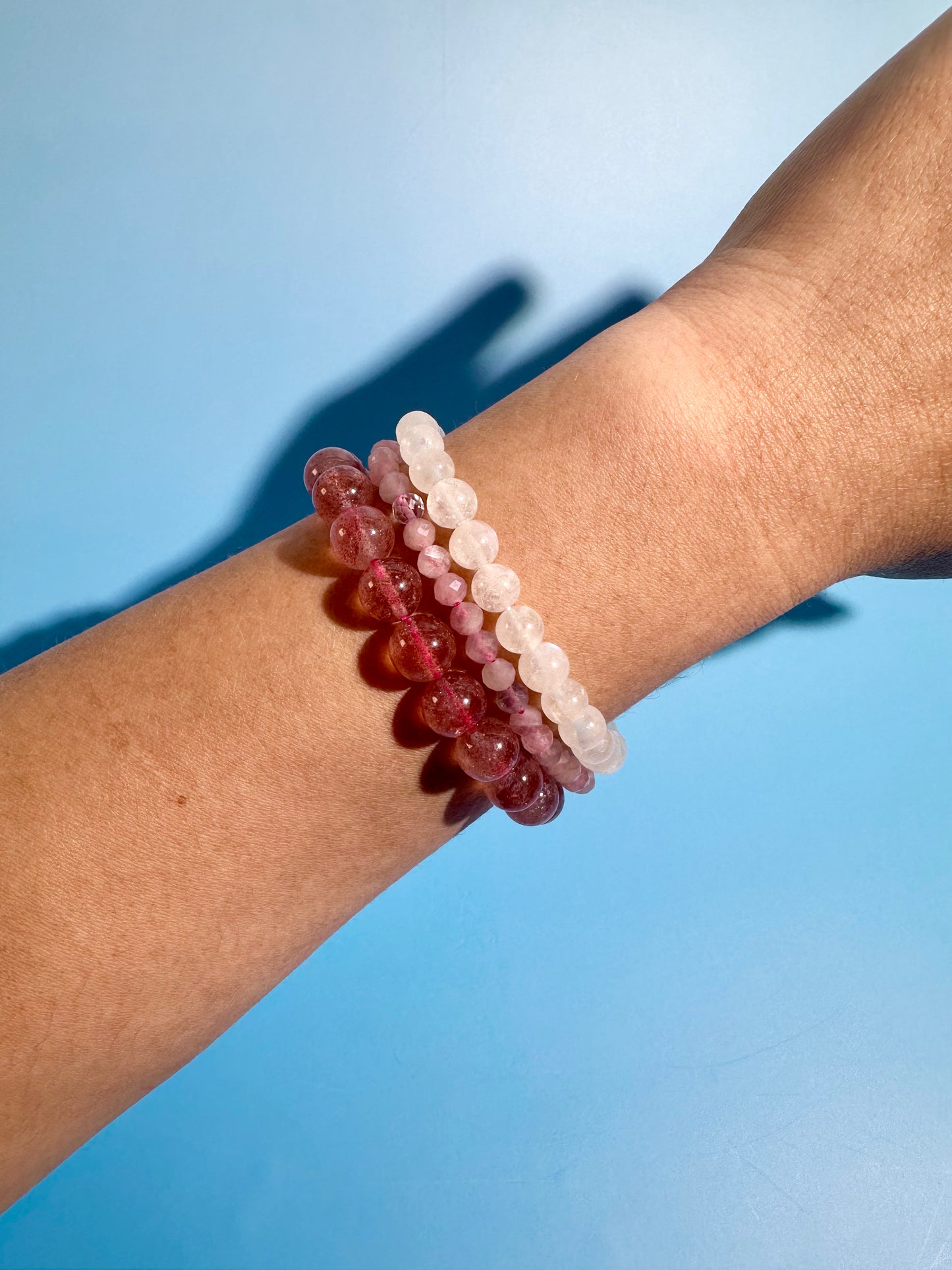 Bracelet Bundle Set: “Sunkissed Blush" - Strawberry Quartz, Rose Quartz, Moonstone
