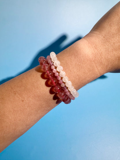Bracelet Bundle Set: “Sunkissed Blush" - Strawberry Quartz, Rose Quartz, Moonstone