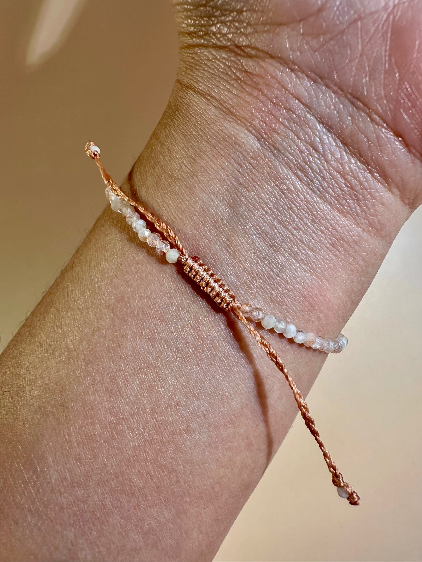 2mm Peach Moonstone Adjustable Beaded Bracelet