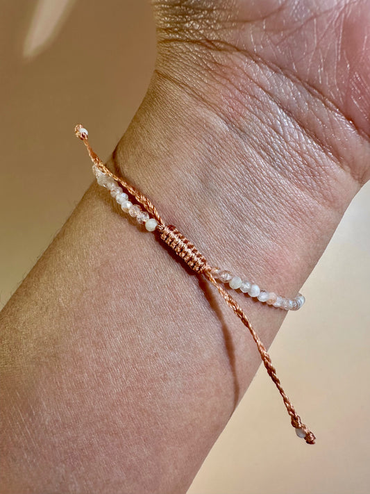 2mm Peach Moonstone Adjustable Beaded Bracelet