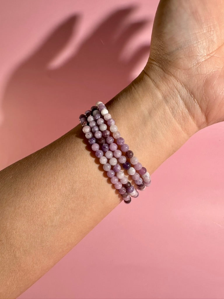4mm Lepidolite Beaded Bracelet | Purple Gemstone Jewelry