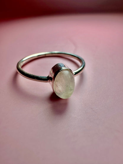925 Sterling Silver Polished Rainbow Moonstone Oval Bezel Ring