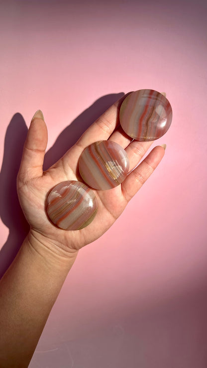 Pink Banded Calcite Round Flat Palm