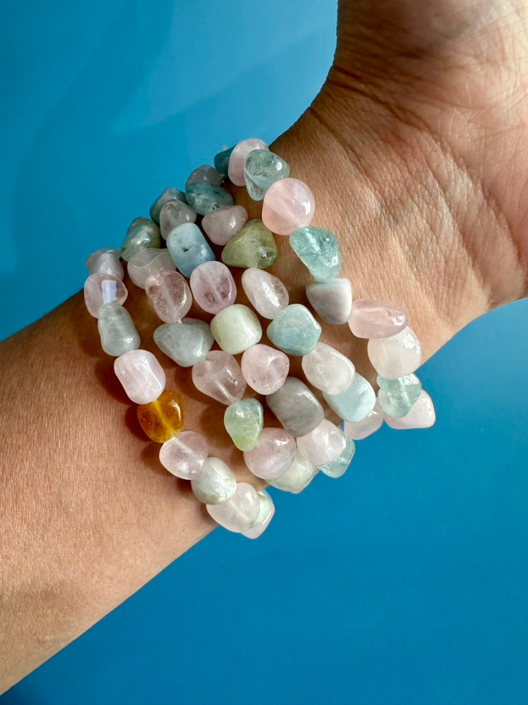 8mm Multi Beryl (Morganite) Polished Tumbled Bracelet