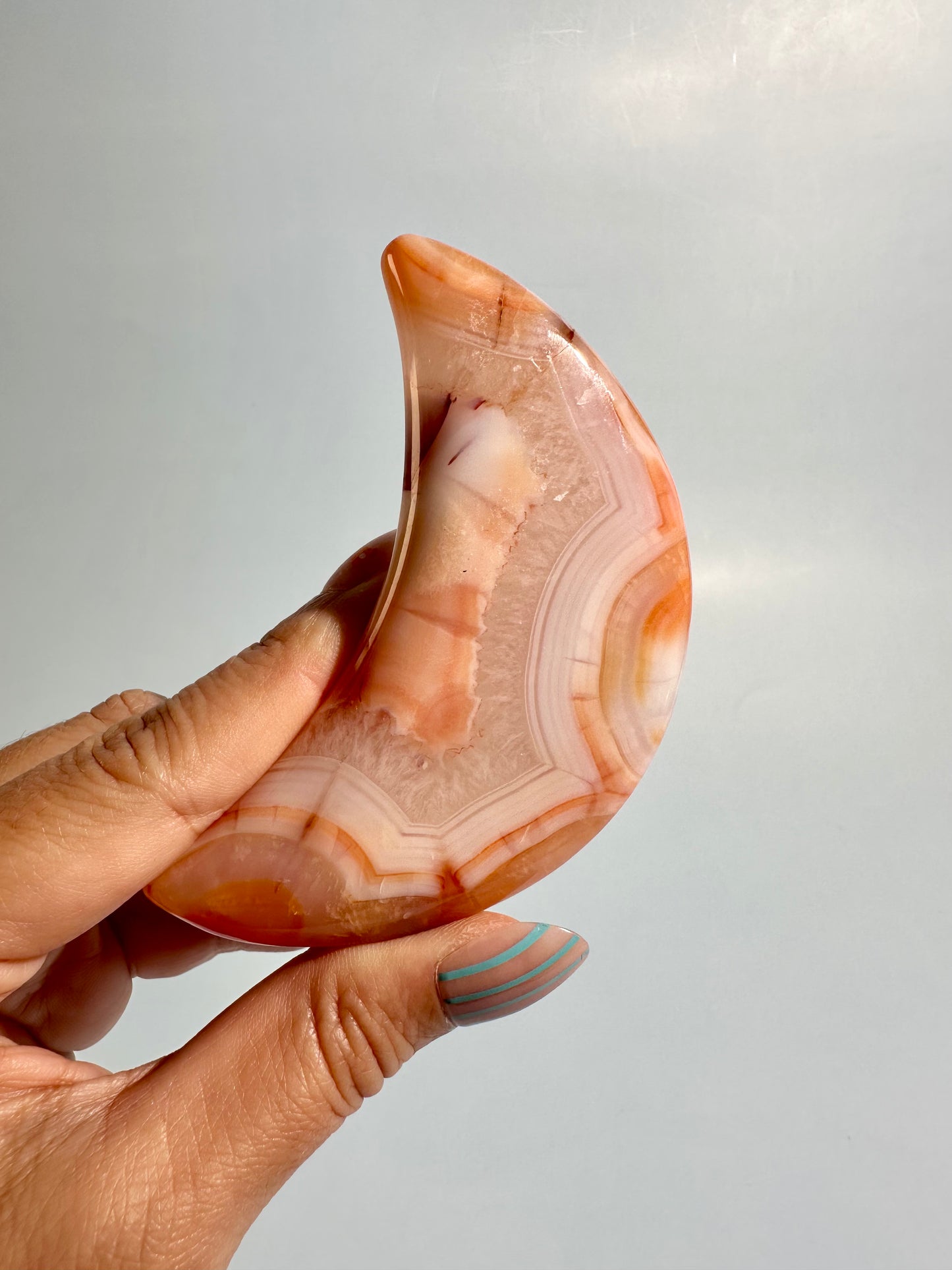 Carnelian Agate Crescent Moon on Black Stand – Option B | Confidence, Creativity & Joy Energy