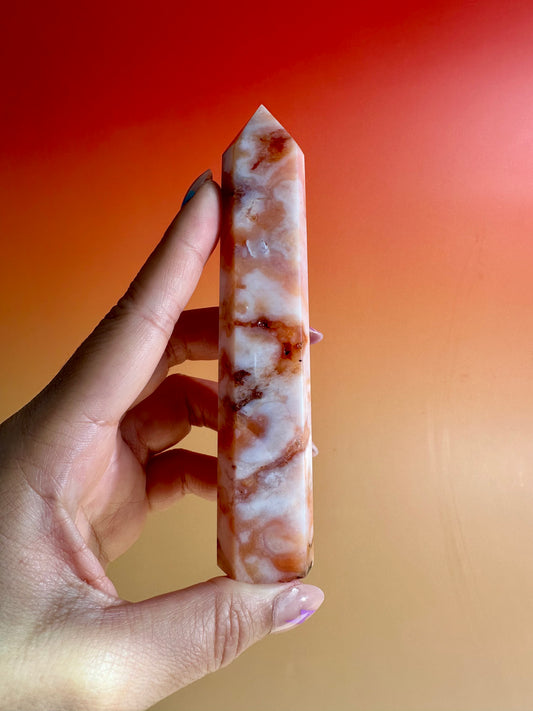 Carnelian Flower Agate Tower Option I | Courage, Creativity & New Beginnings Crystal